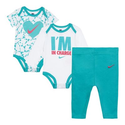 Nike Pack of two baby girls' turquoise and white printed bodysuits and leggings